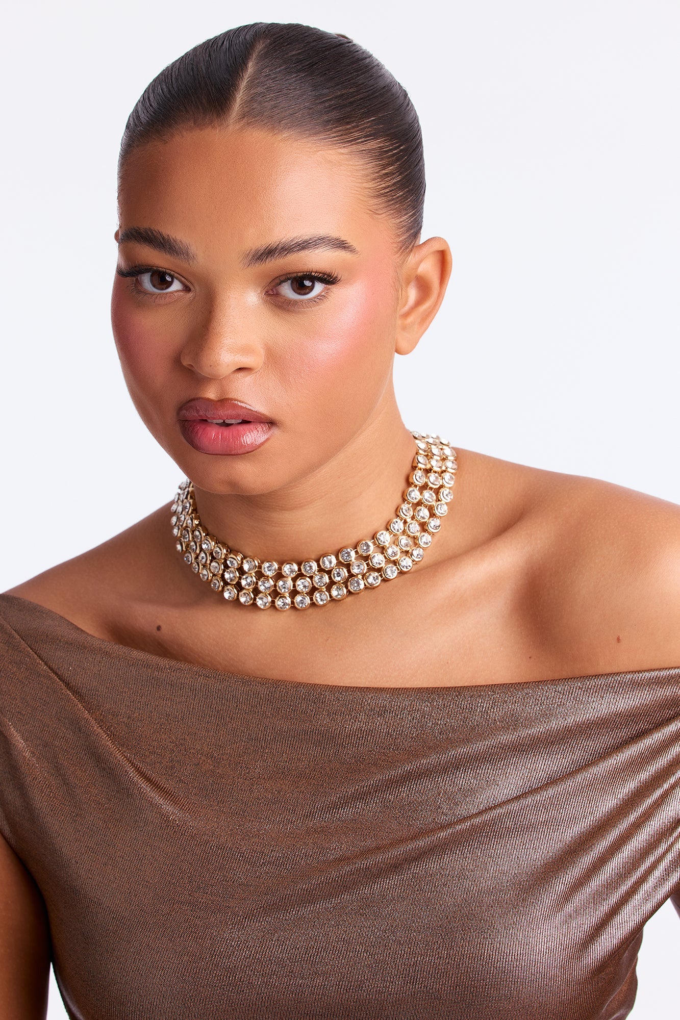 Cocktail Hour Rhinestone Choker Necklace - Gold