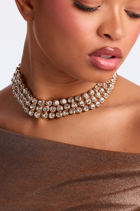 Cocktail Hour Rhinestone Choker Necklace - Gold