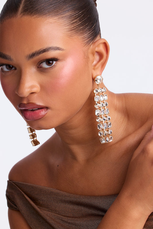 Stand Out Jeweled Fringe Drop Earrings - Gold