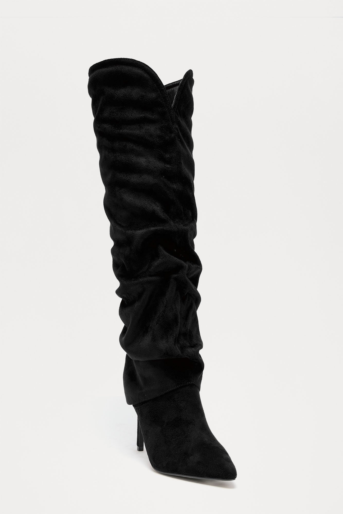 Bristol Ruched Faux Suede Boots - Black