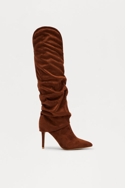Bristol Ruched Faux Suede Boots - Brown