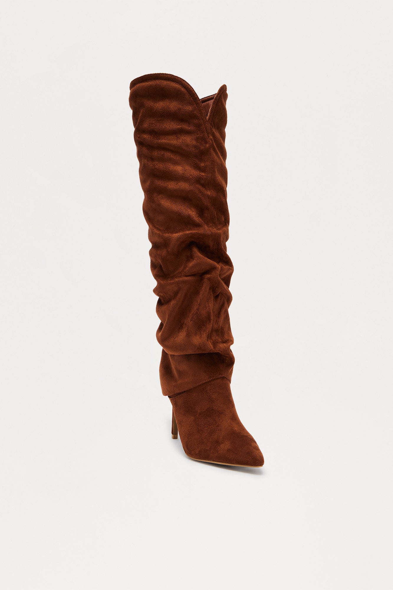 Bristol Ruched Faux Suede Boots - Brown