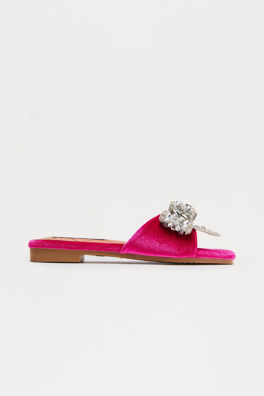 Ribbona Rhinestone Velvet Sandals - Pink