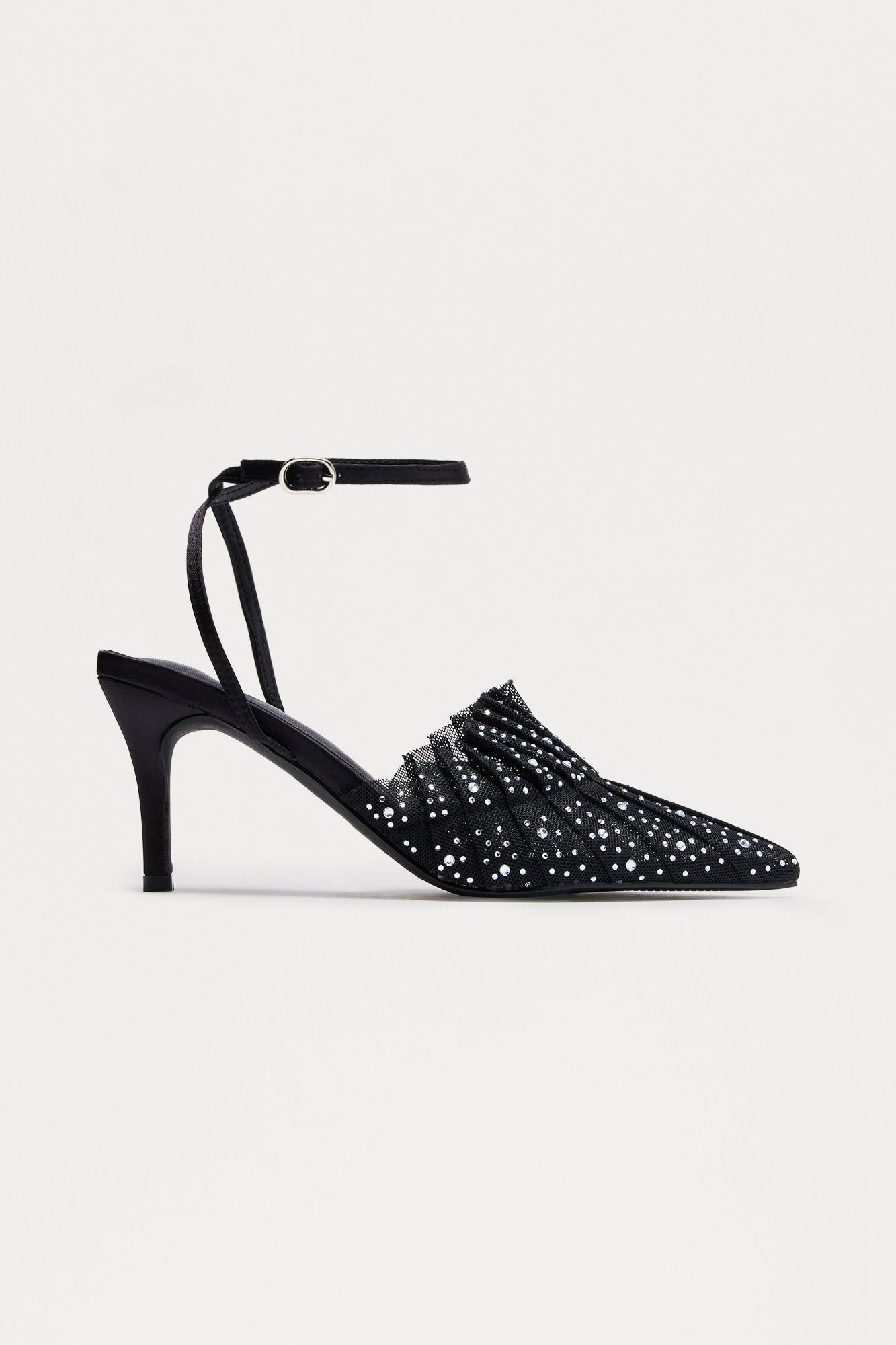Gracelynn Rhinestone Mesh Pumps - Black