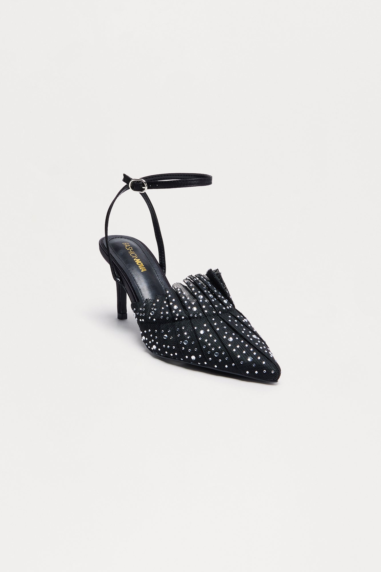 Gracelynn Rhinestone Mesh Pumps - Black