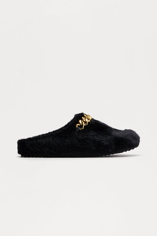 Selby Hardware Faux Fur Slippers - Black