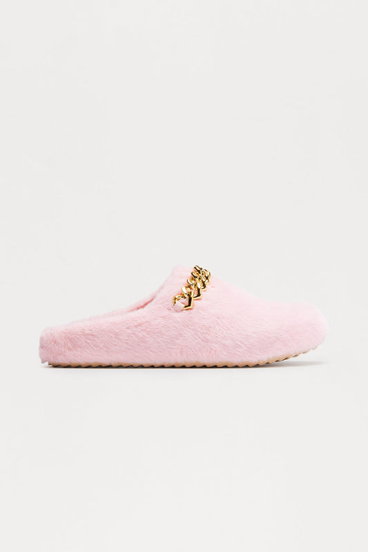 Selby Hardware Faux Fur Slippers - Pink