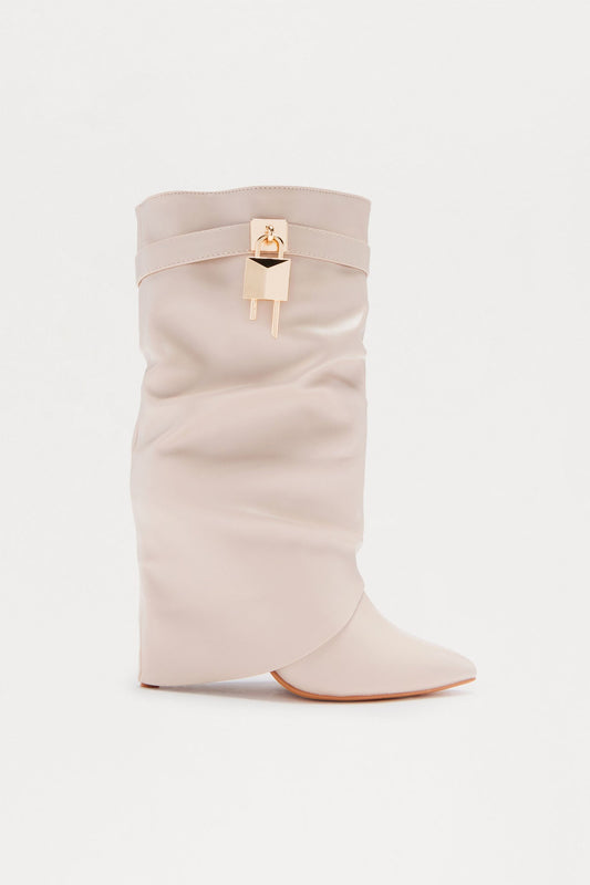 Crue Ruched Overlay Boots - Beige