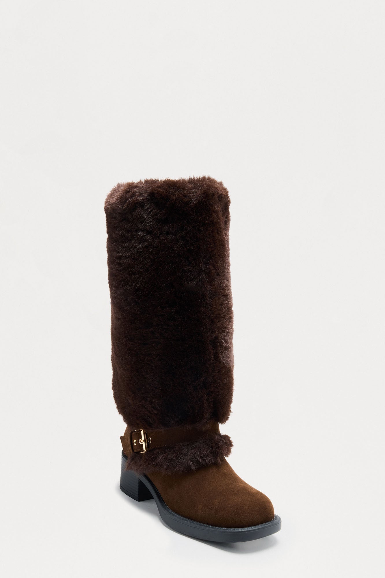 Indira Buckle Faux Fur Boots - Chocolate