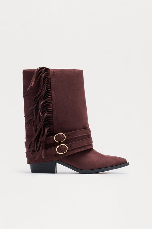 Mendocino Fringe Overlay Booties - Chocolate