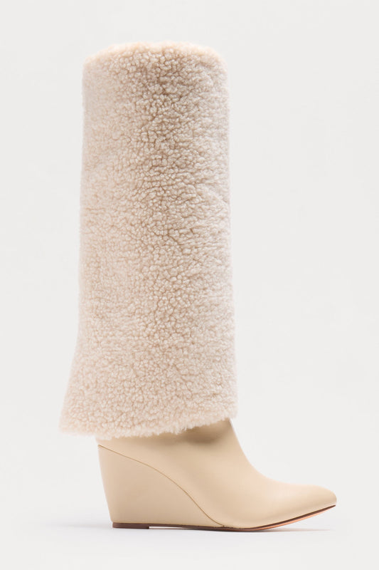 Simie Sherpa Overlay Boots - Nude