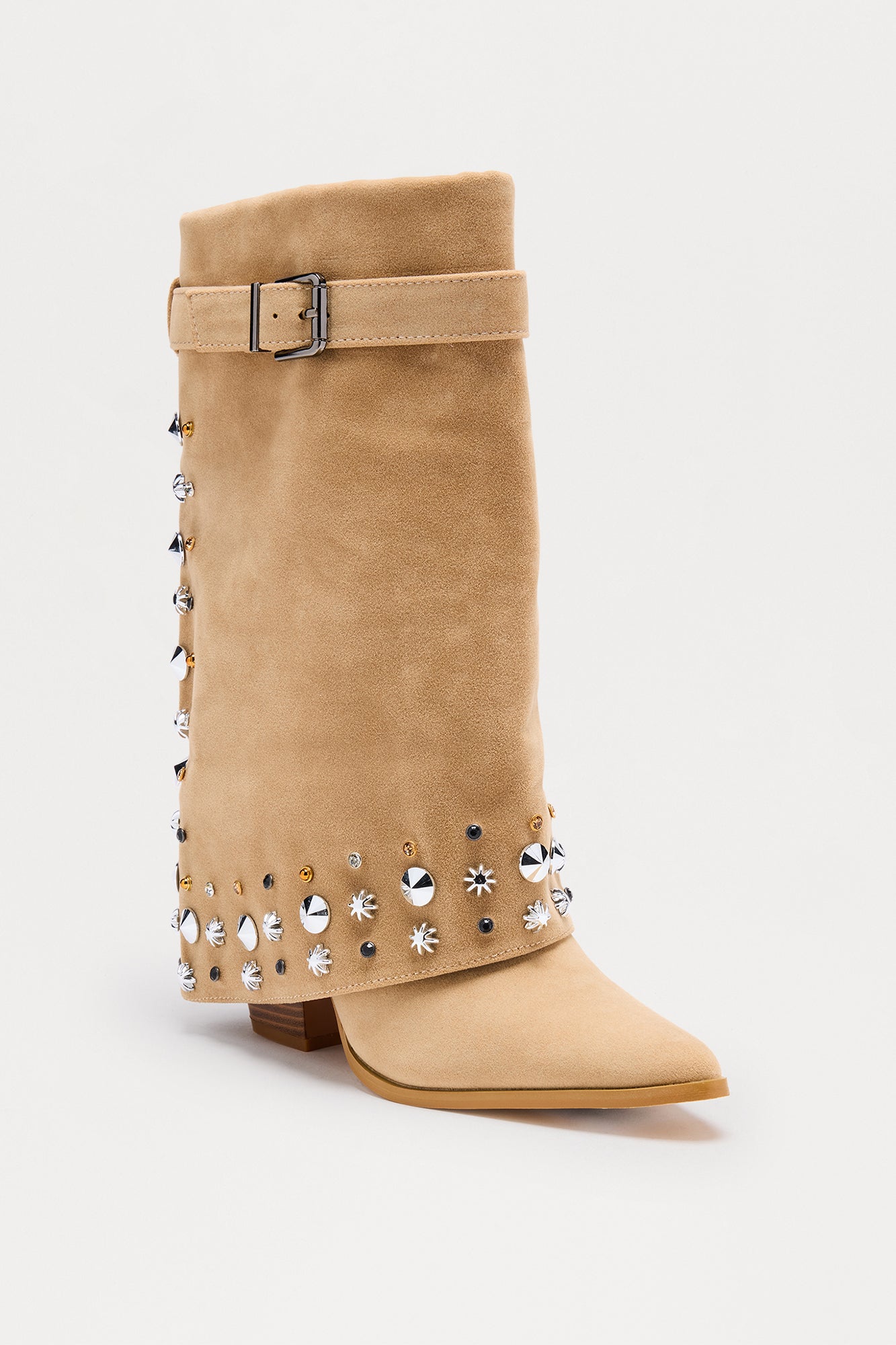 Georgine Studded Overlay Boots - Taupe