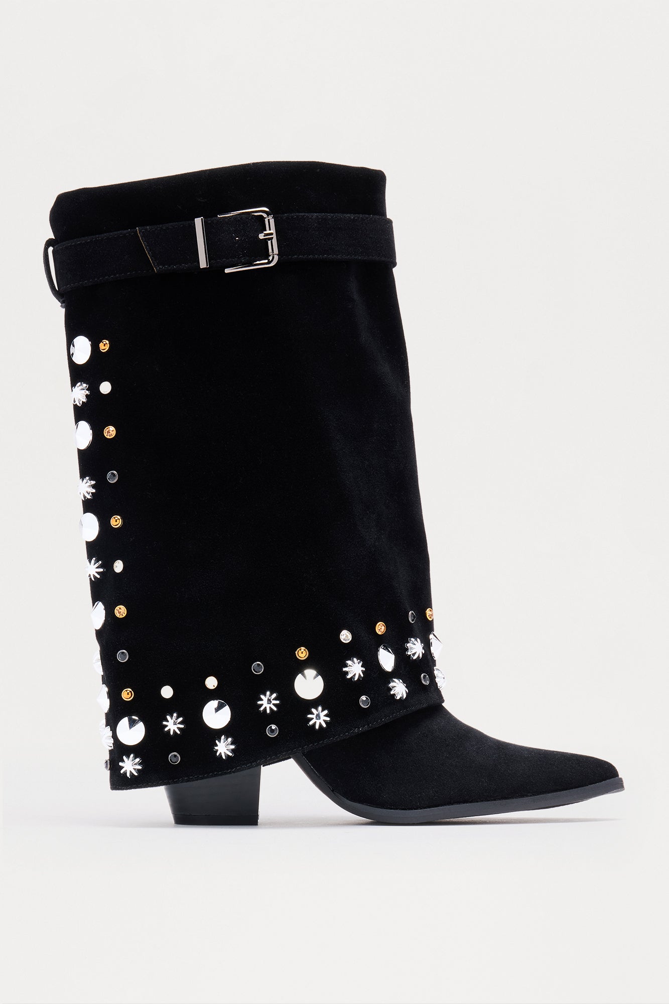 Georgine Studded Overlay Boots - Black