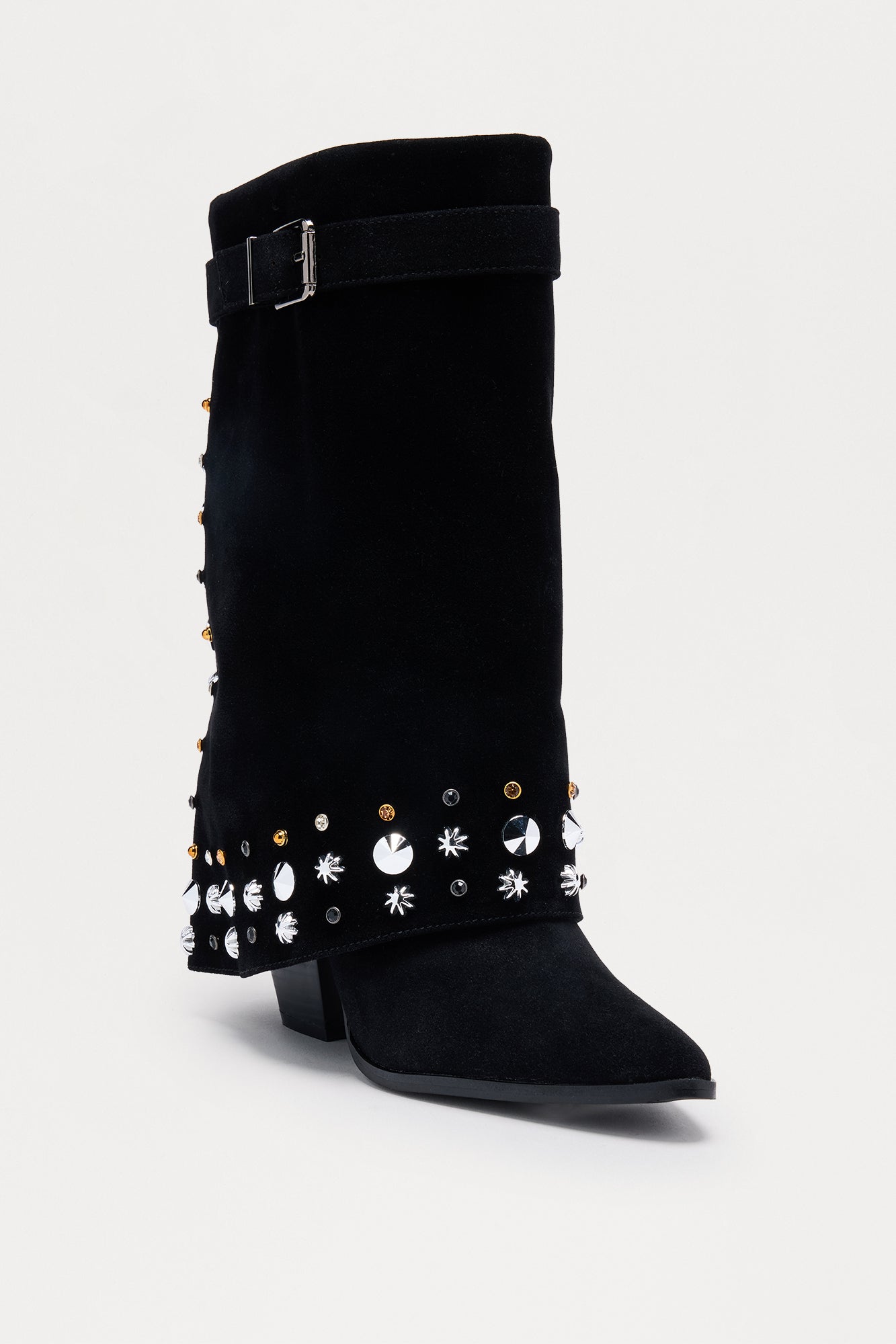 Georgine Studded Overlay Boots - Black