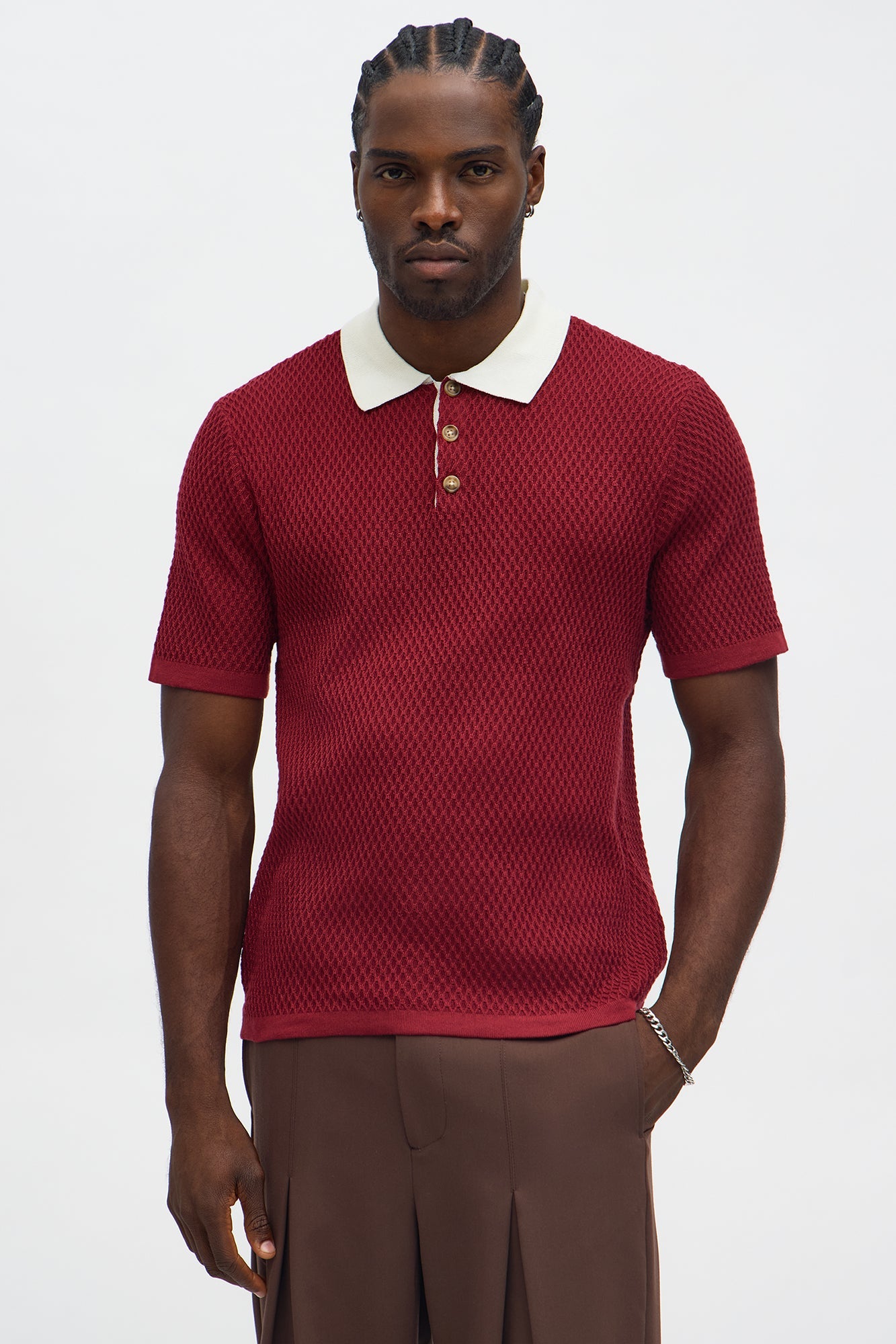 Clubhouse Textured Polo - Burgundy/combo