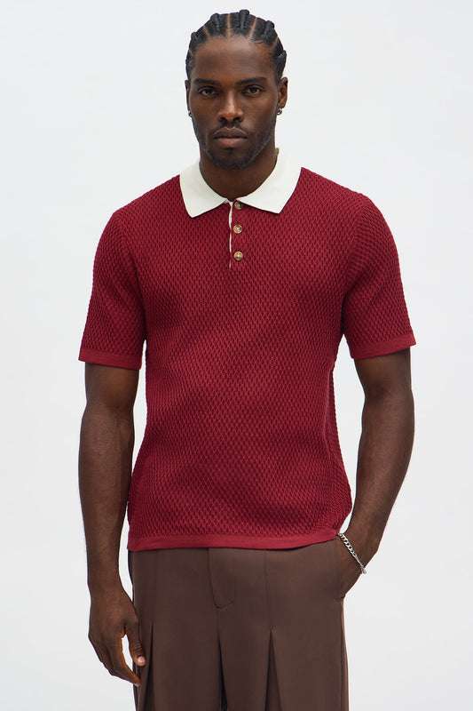 Clubhouse Textured Polo - Burgundy/combo
