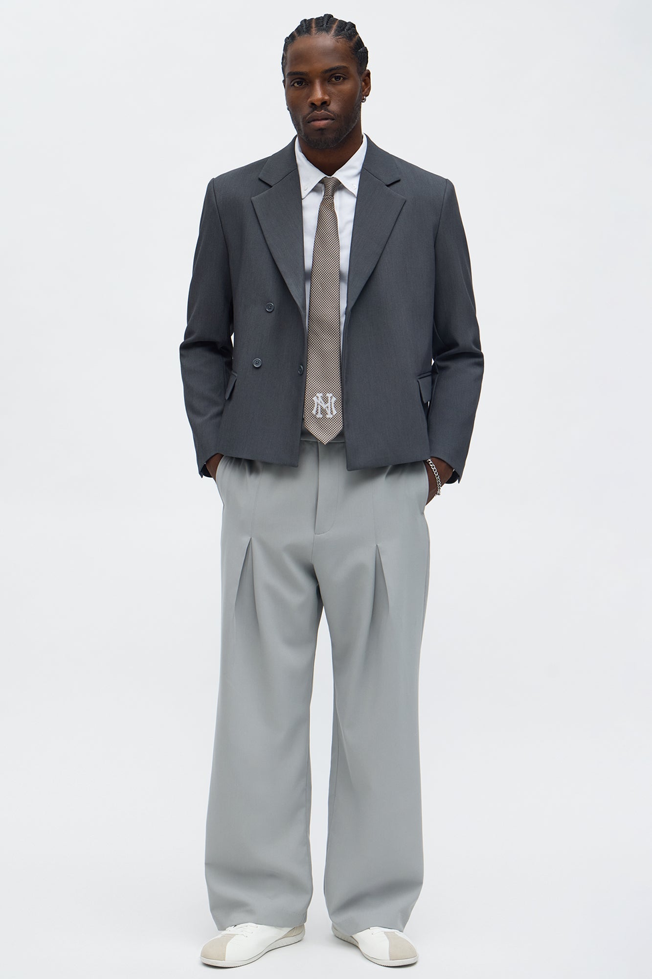 Ronan Cropped Double Breasted Blazer - Charcoal