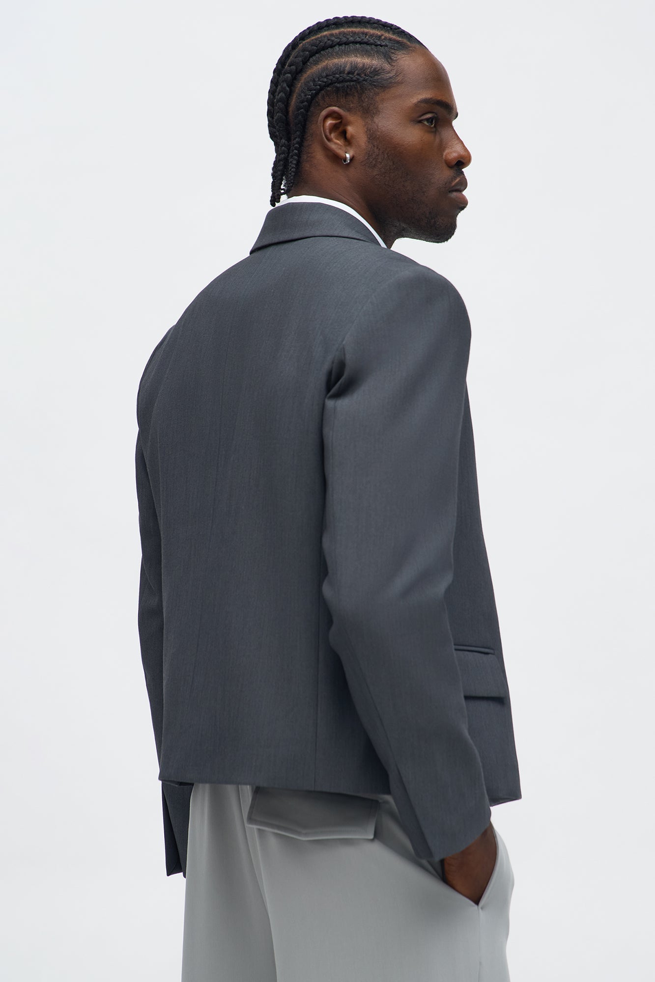 Ronan Cropped Double Breasted Blazer - Charcoal