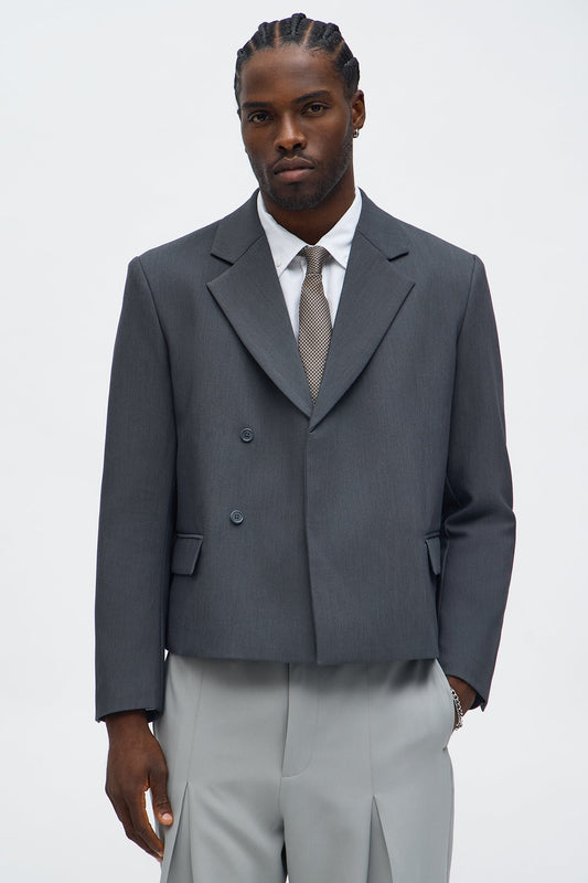 Ronan Cropped Double Breasted Blazer - Charcoal