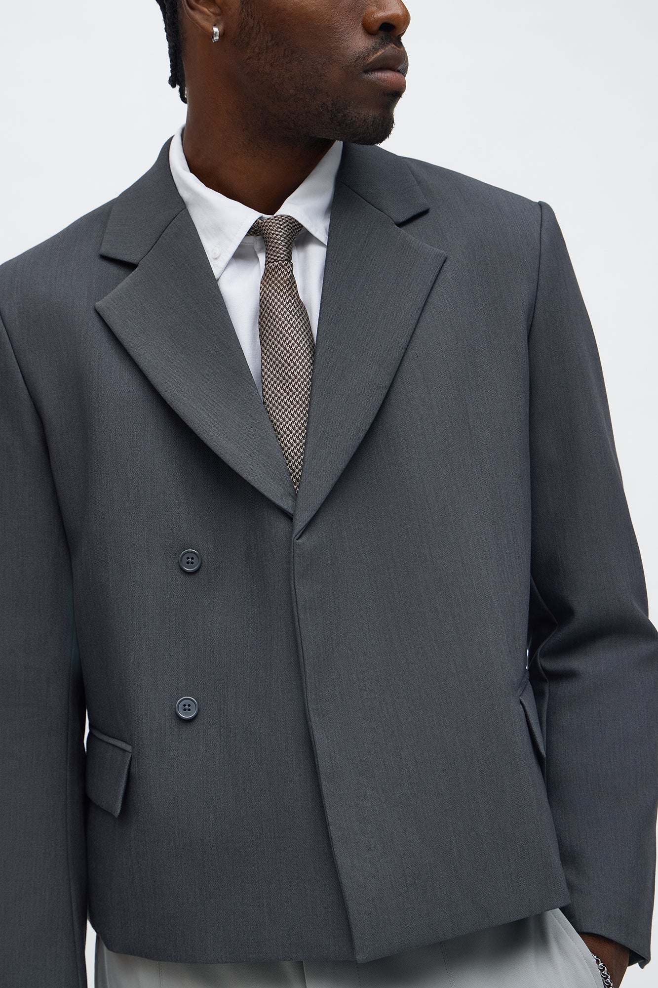 Ronan Cropped Double Breasted Blazer - Charcoal