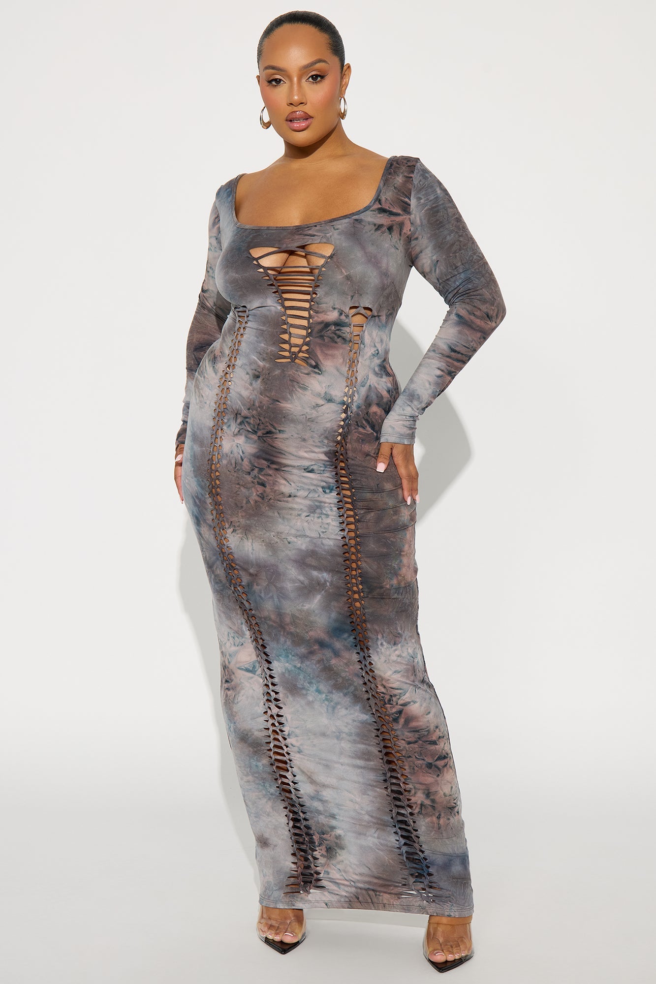 Isla Tie Dye Maxi Dress - Grey/combo