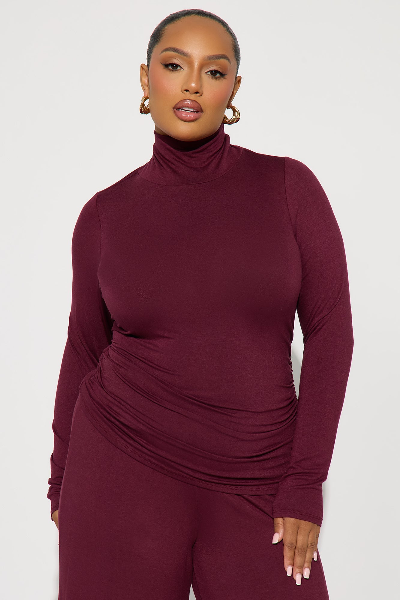 Keep It Simple High Neck Pant Set - Wine