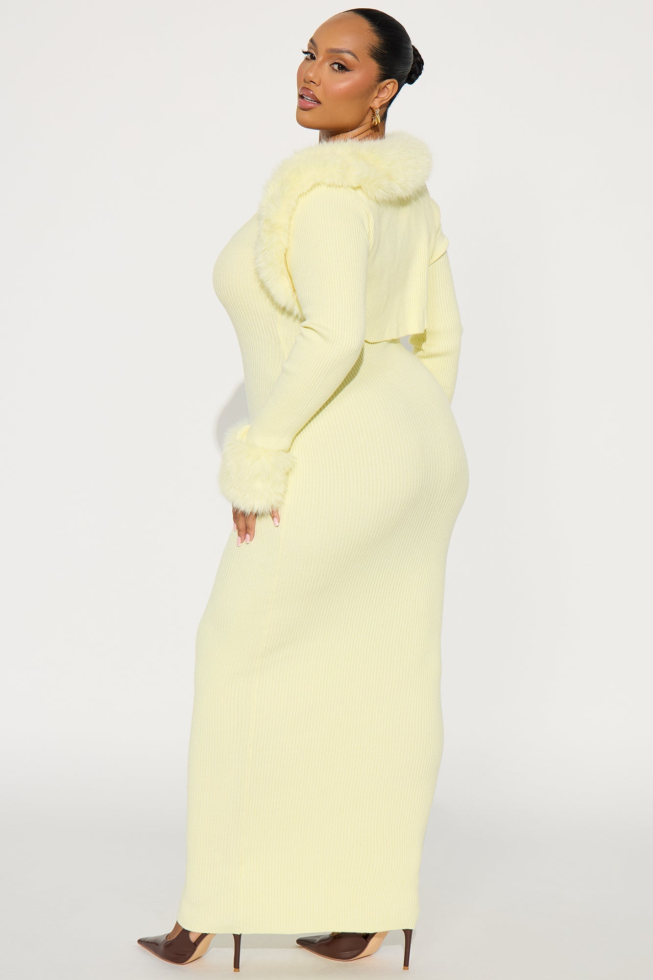 Fuzzy Signal Maxi Dress Set - Butter Yellow