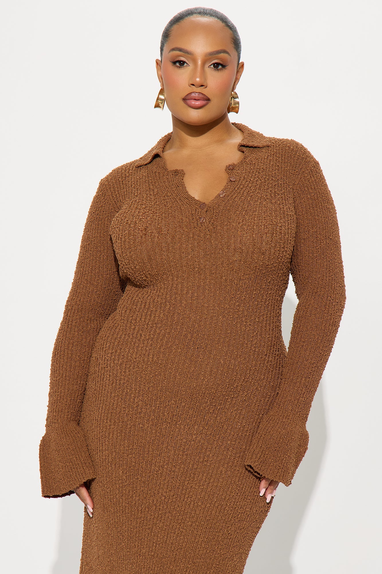 Flowing By Sweater Maxi Dress - Brown