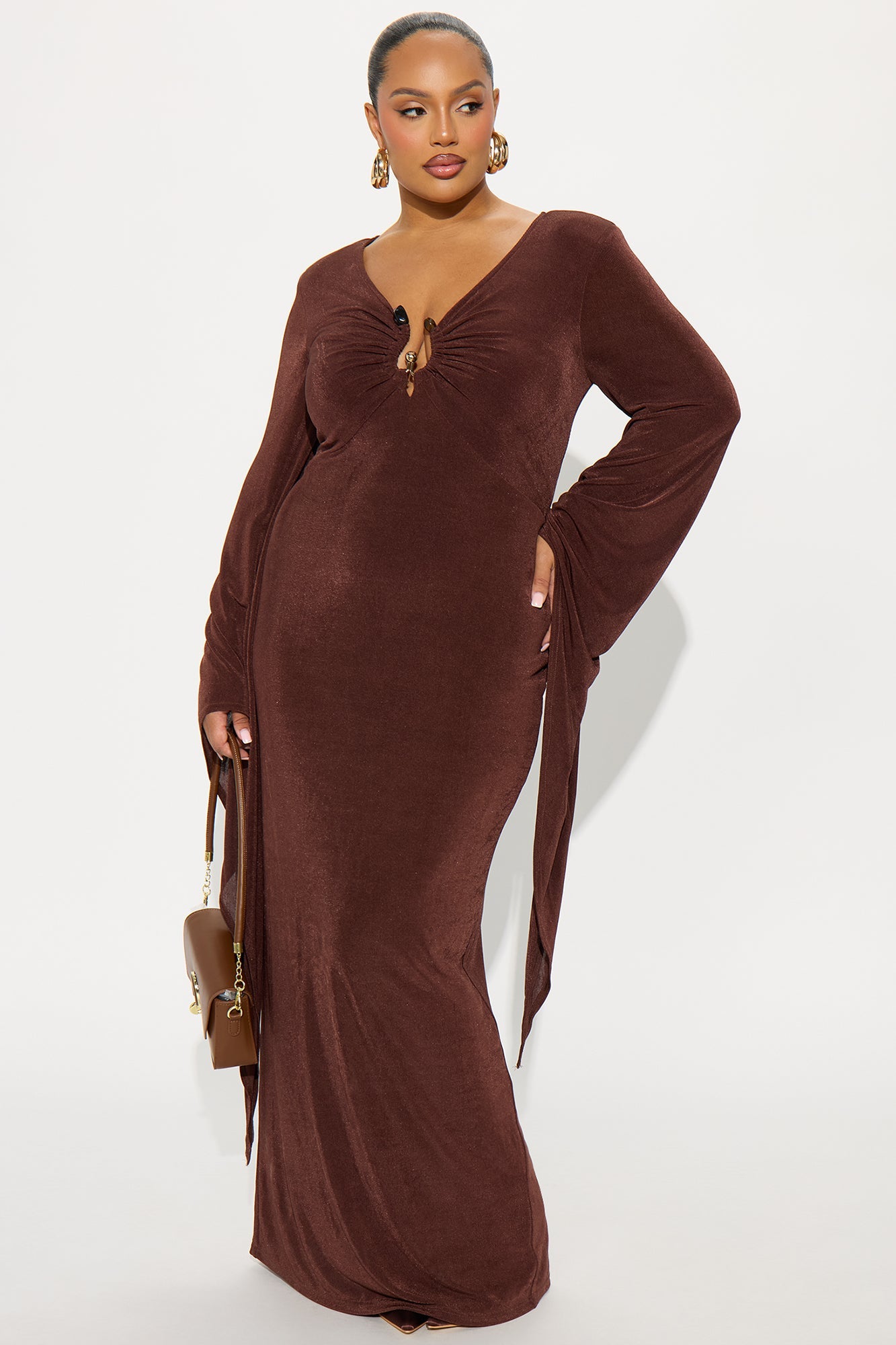 Chic Hustle Draped Maxi Dress - Chocolate