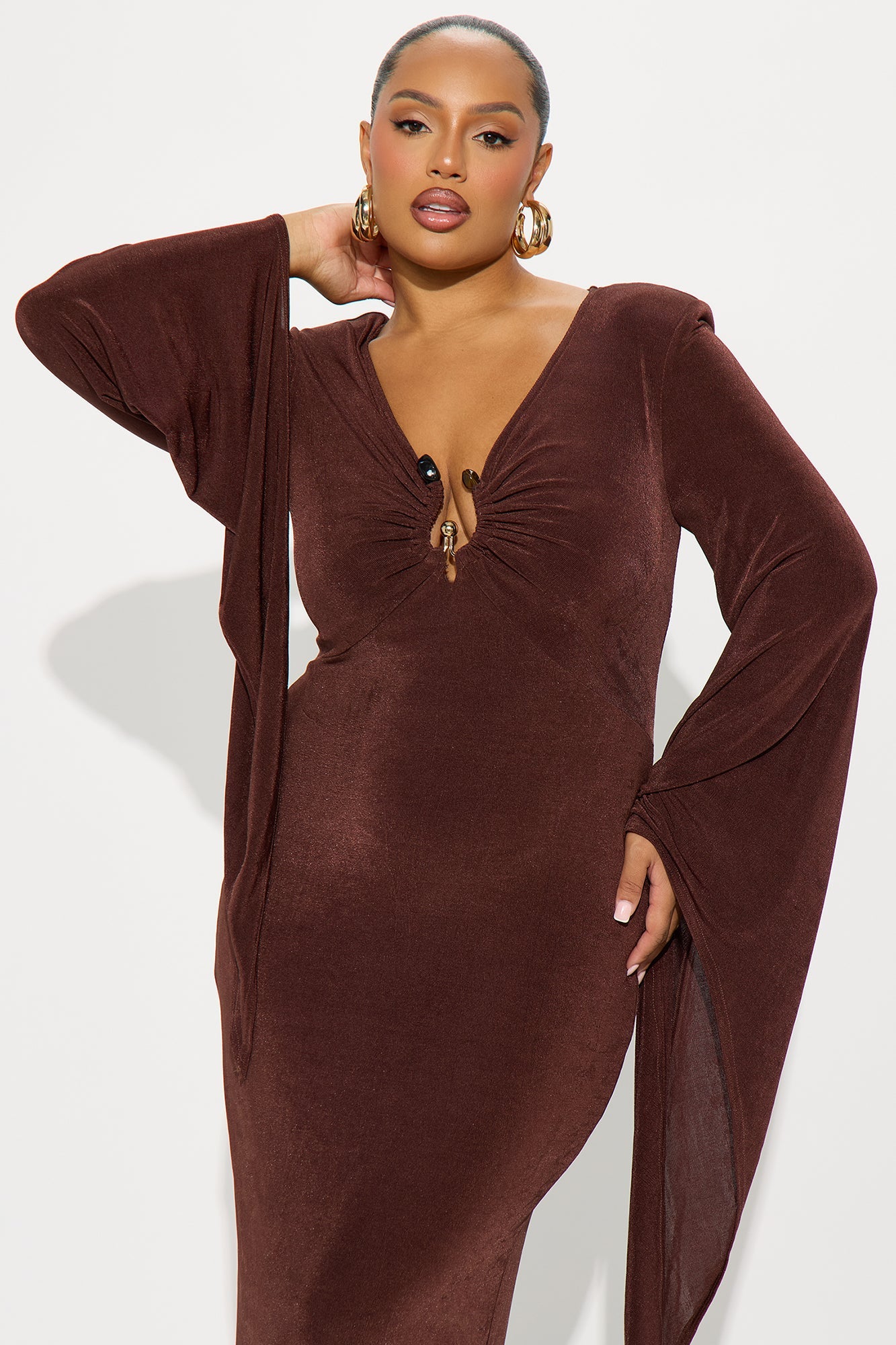 Chic Hustle Draped Maxi Dress - Chocolate
