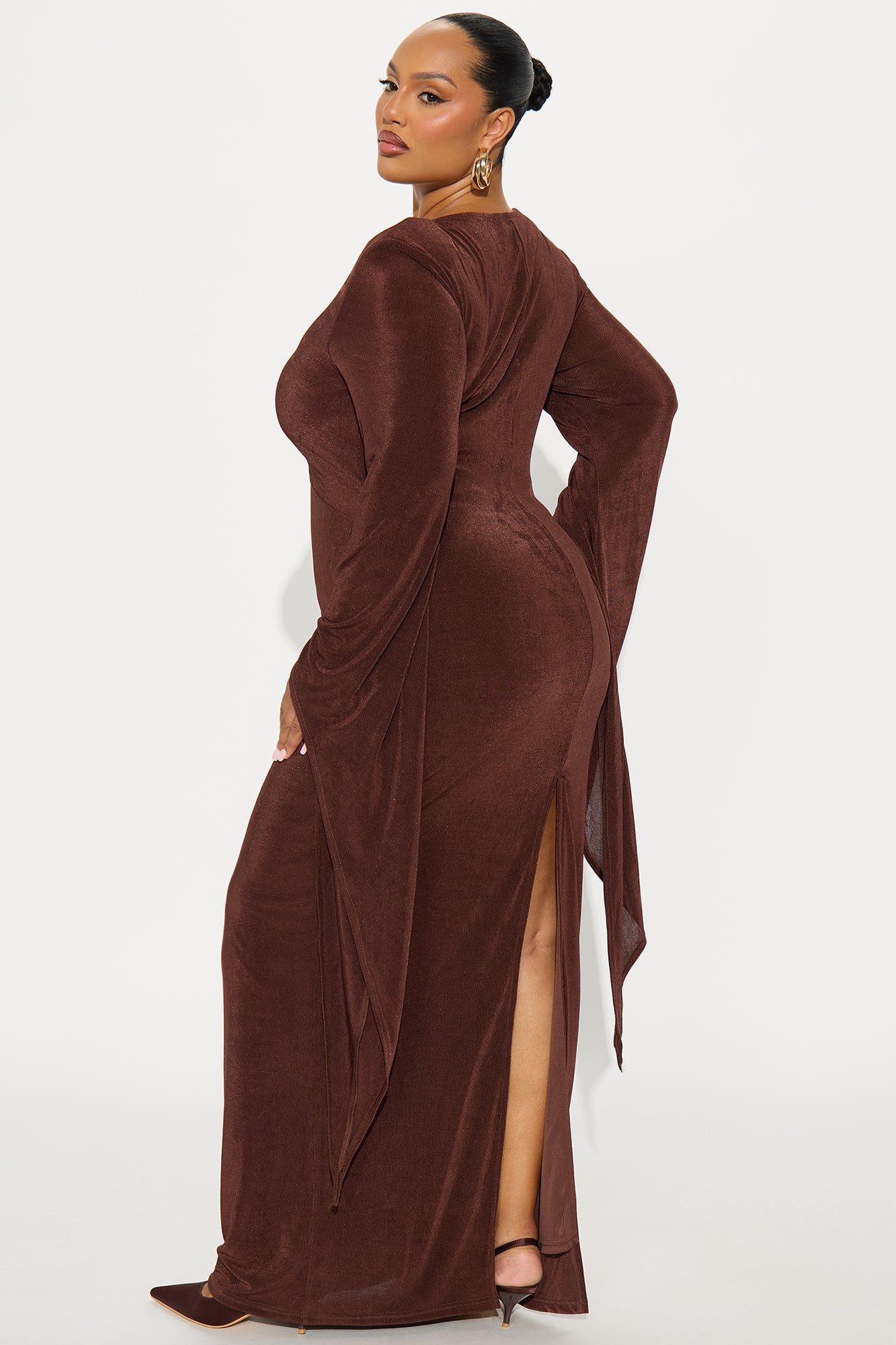 Chic Hustle Draped Maxi Dress - Chocolate