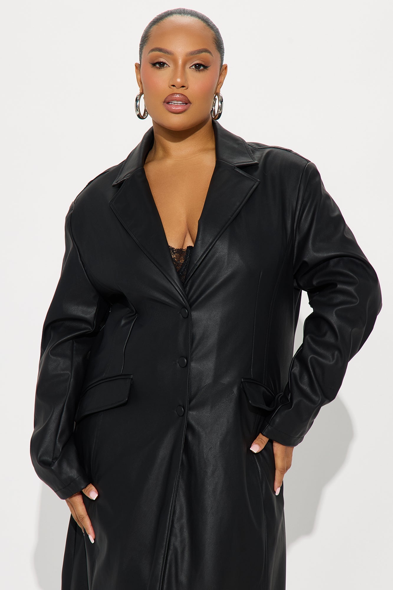 Taking Up Space Faux Leather Coat - Black