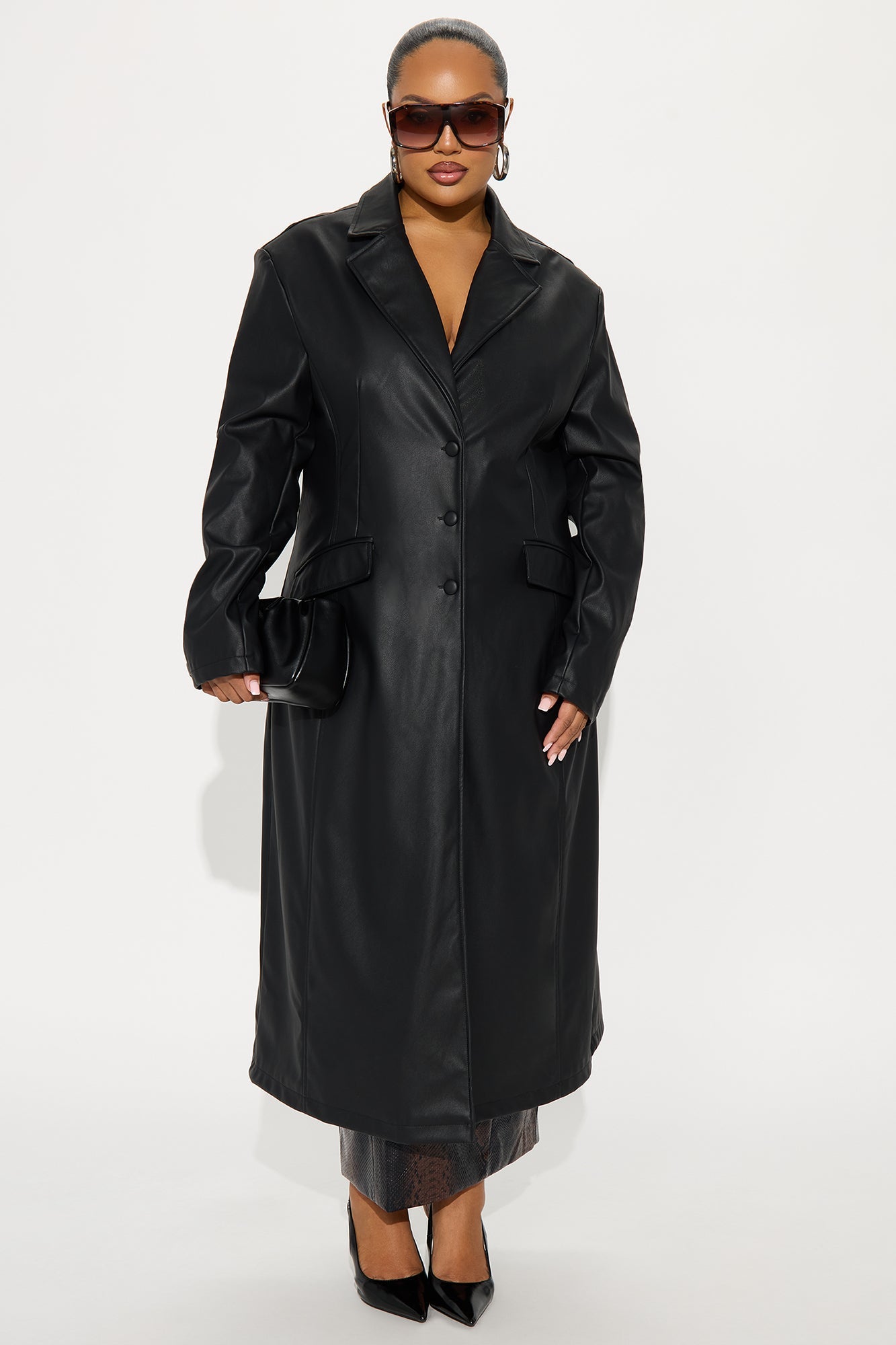 Taking Up Space Faux Leather Coat - Black