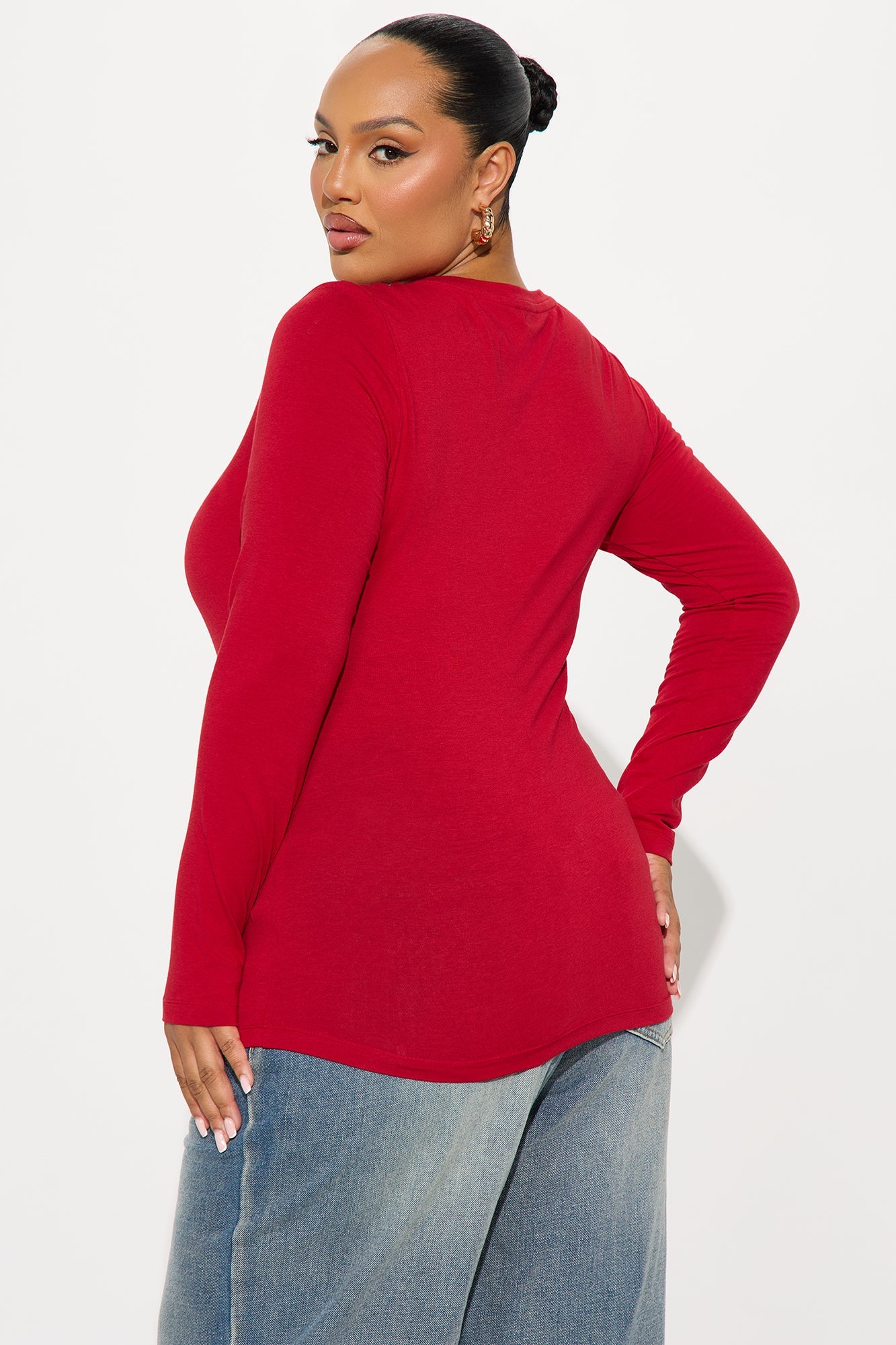 Julia Long Sleeve Top - DarkRed
