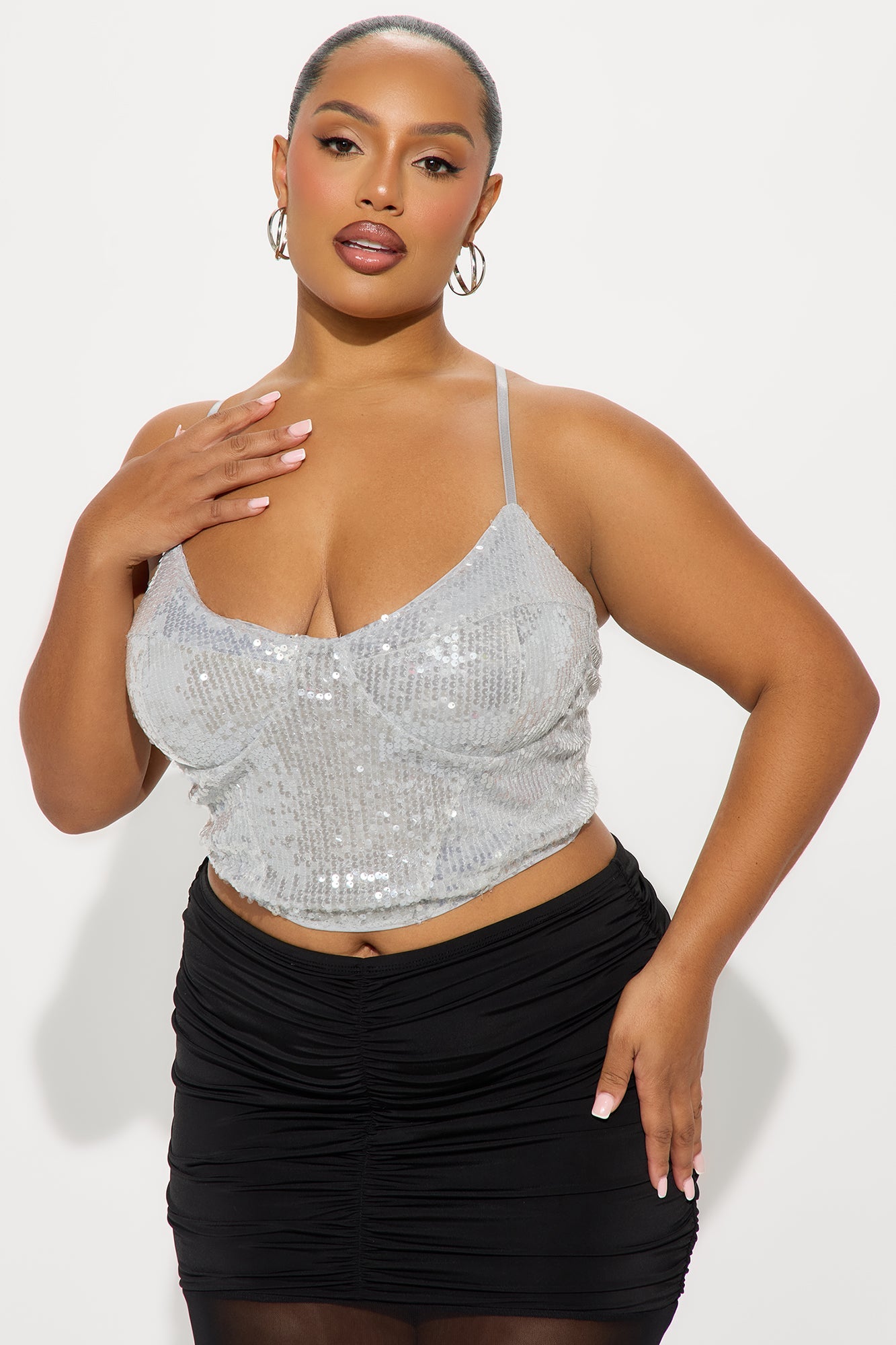 Star Blaze Lace Up Sequin Top - Grey