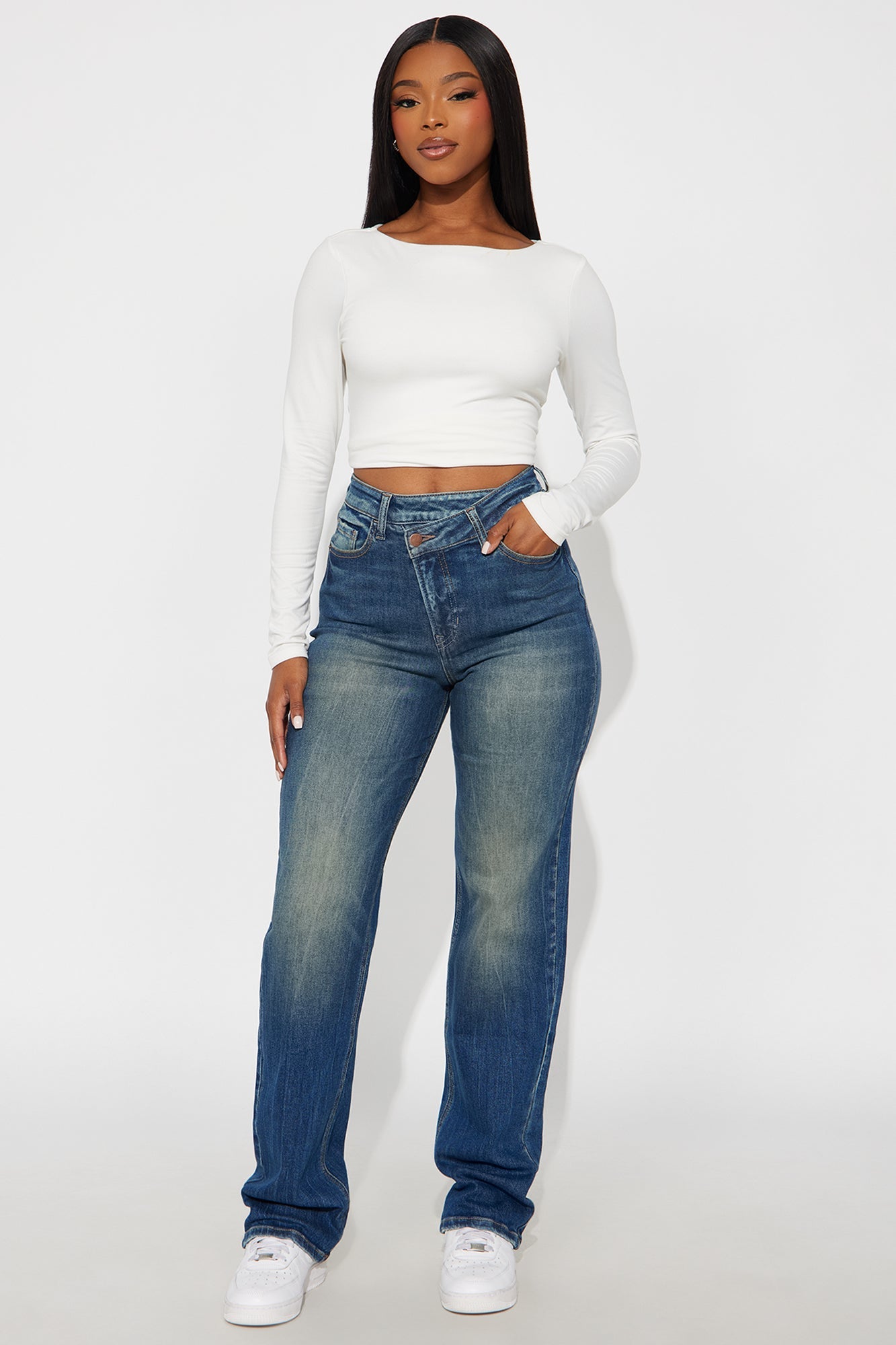 Next Step Crossover Straight Leg Jeans - Dark Wash