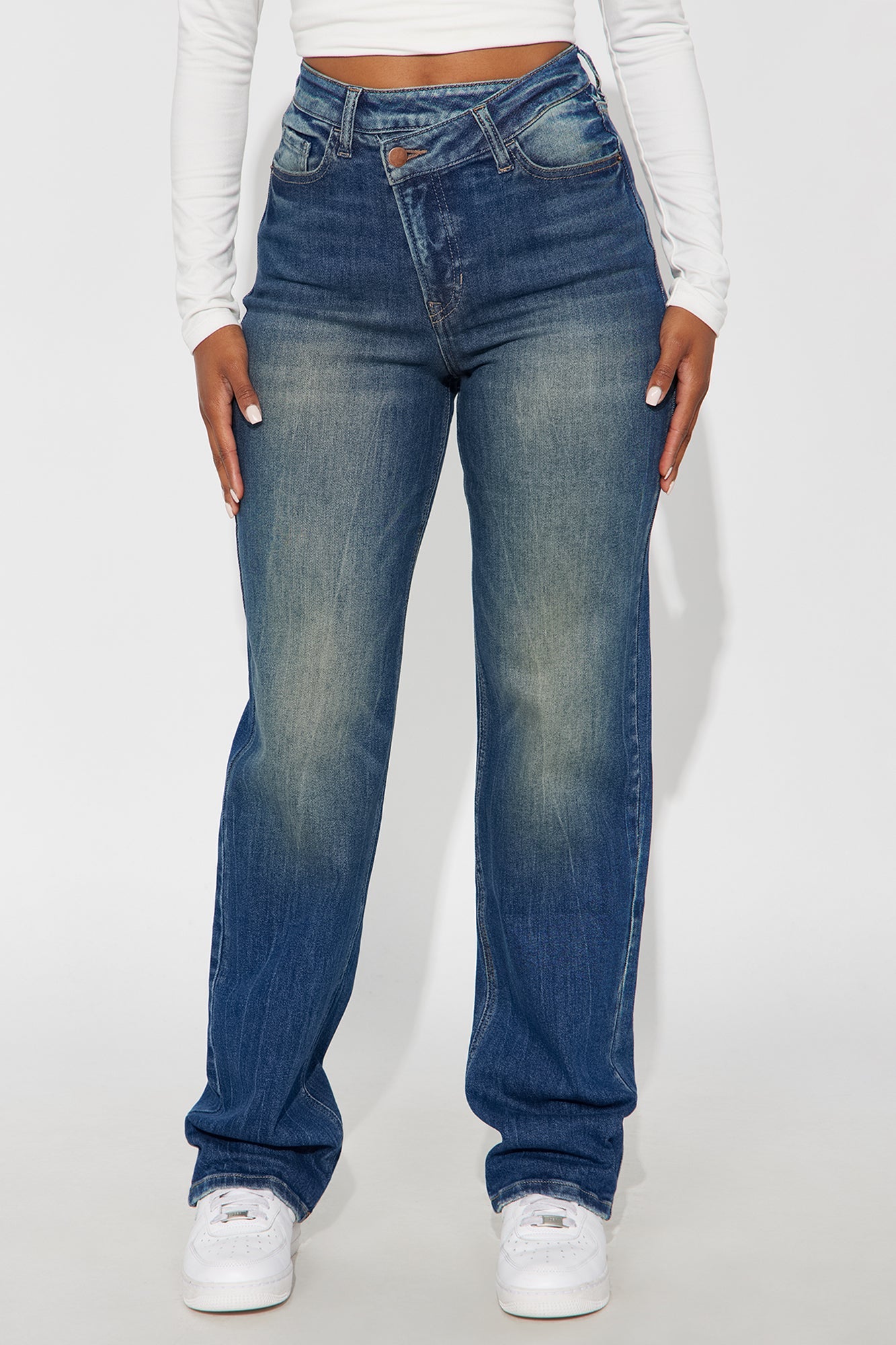 Next Step Crossover Straight Leg Jeans - Dark Wash