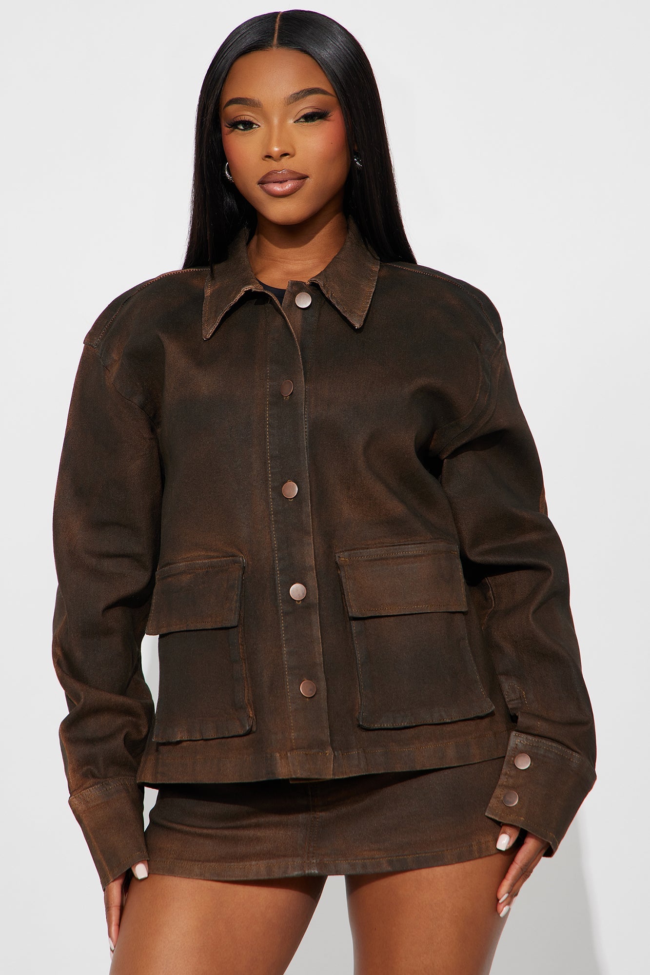 Taking Control Oversized Trucker Jacket - Chocolate