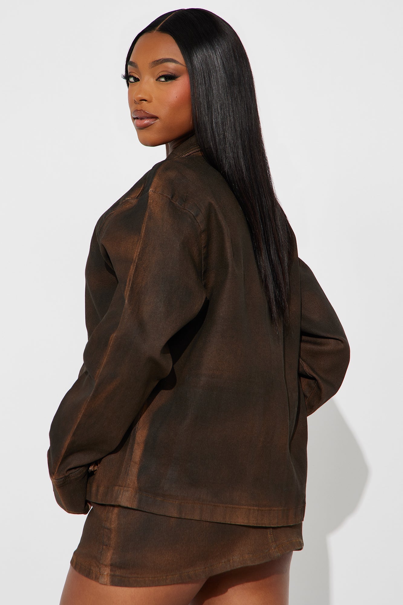 Taking Control Oversized Trucker Jacket - Chocolate