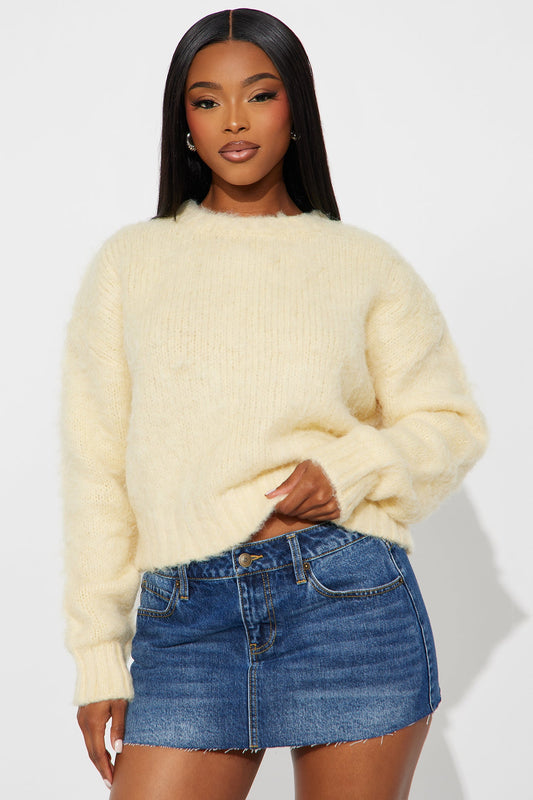 Stepping Out Fuzzy Sweater - Butter Yellow