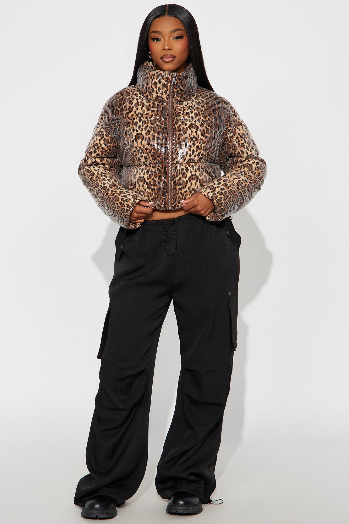 Feeling Fierce Leopard Sequin Puffer Jacket - Leopard