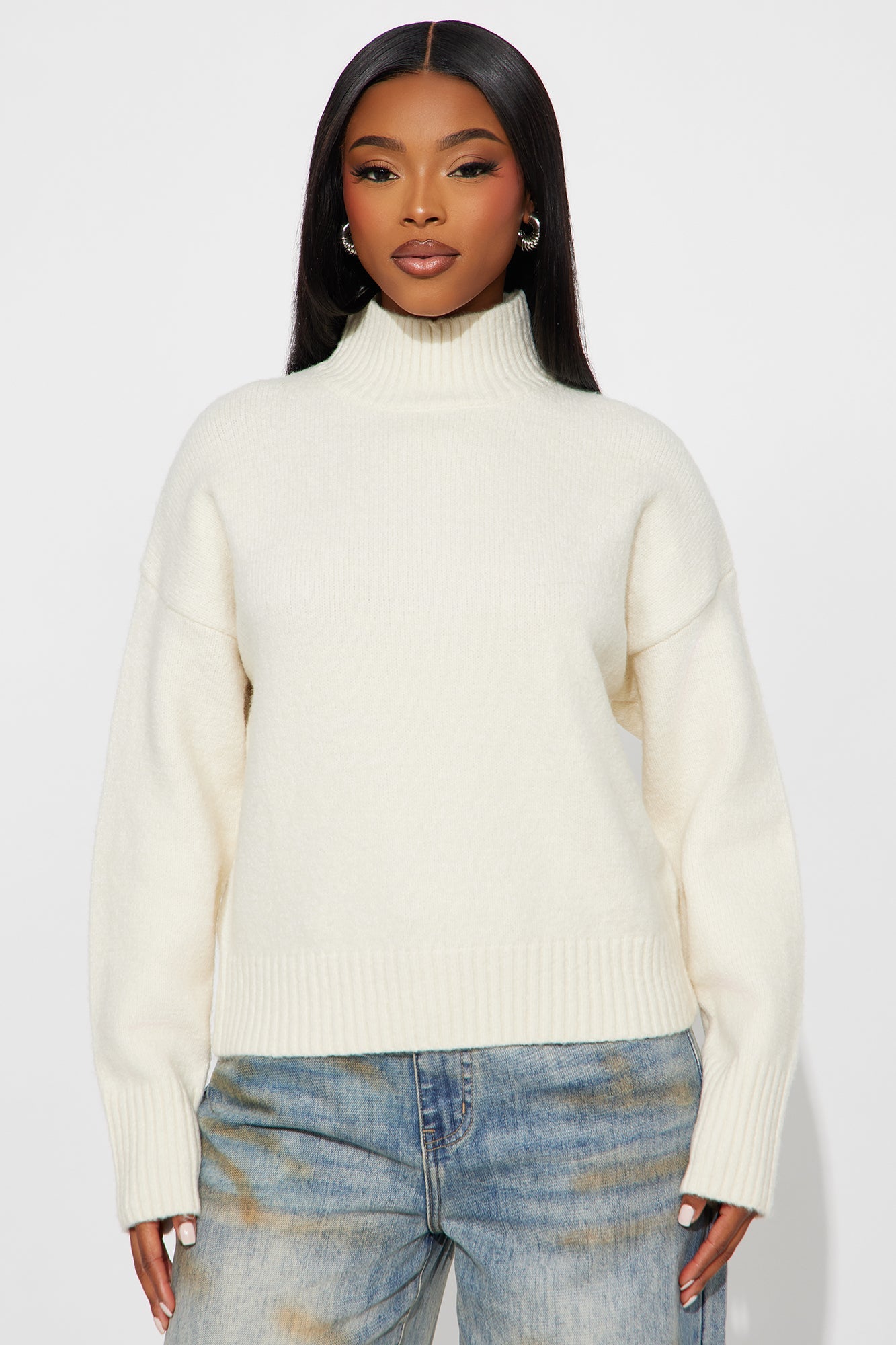 Jesse Mock Neck Sweater - Cream