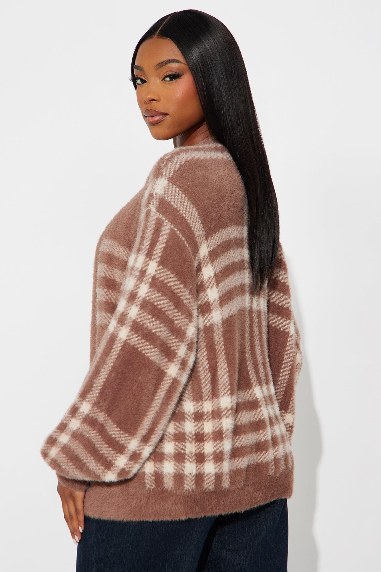 Feels Like Fuzzy Plaid Cardigan - Taupe/combo