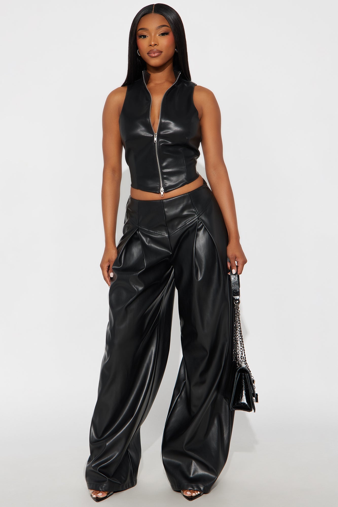 Mindful Thoughts Faux Leather Wide Leg Pant 33 - Black
