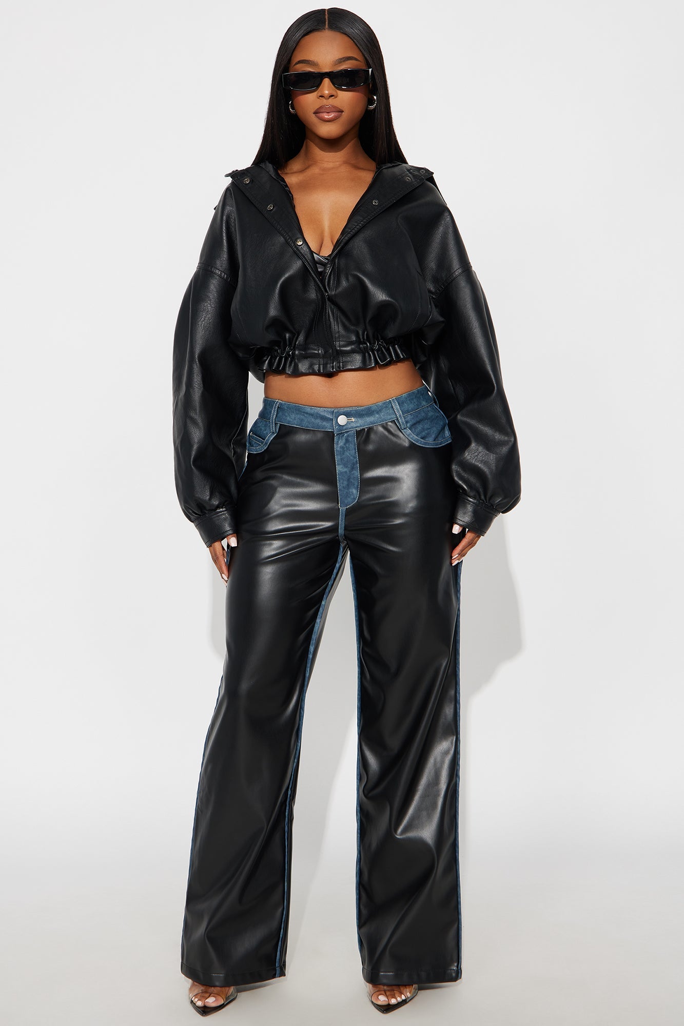 Caught In The Moment Faux Leather Trim Pant 32 - Black/combo