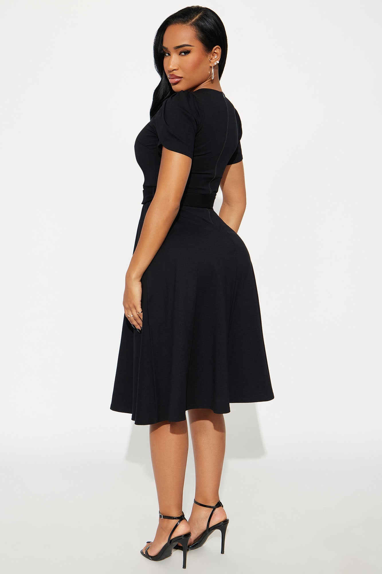 Emmalyn Belted Ponte Midi Dress - Black