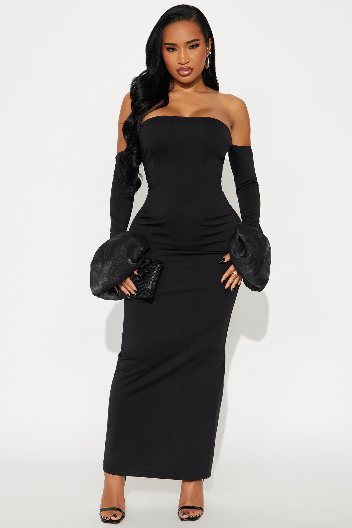Chic Conflict Off Shoulder Maxi Dress - Black
