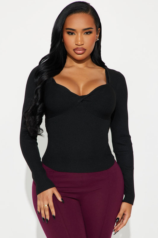 Just My Nature Twisted Sweater Top - Black