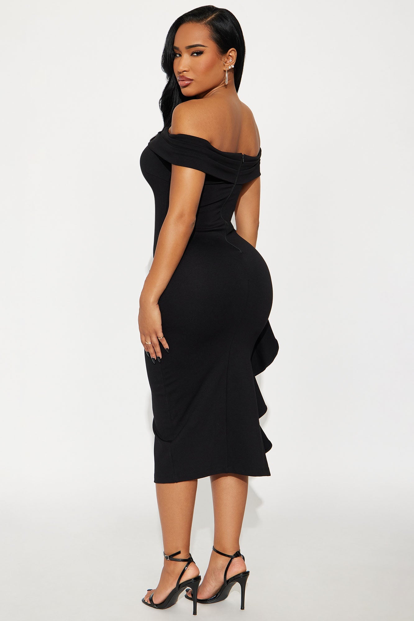 Jeanne Off Shoulder Ponte Midi Dress - Black