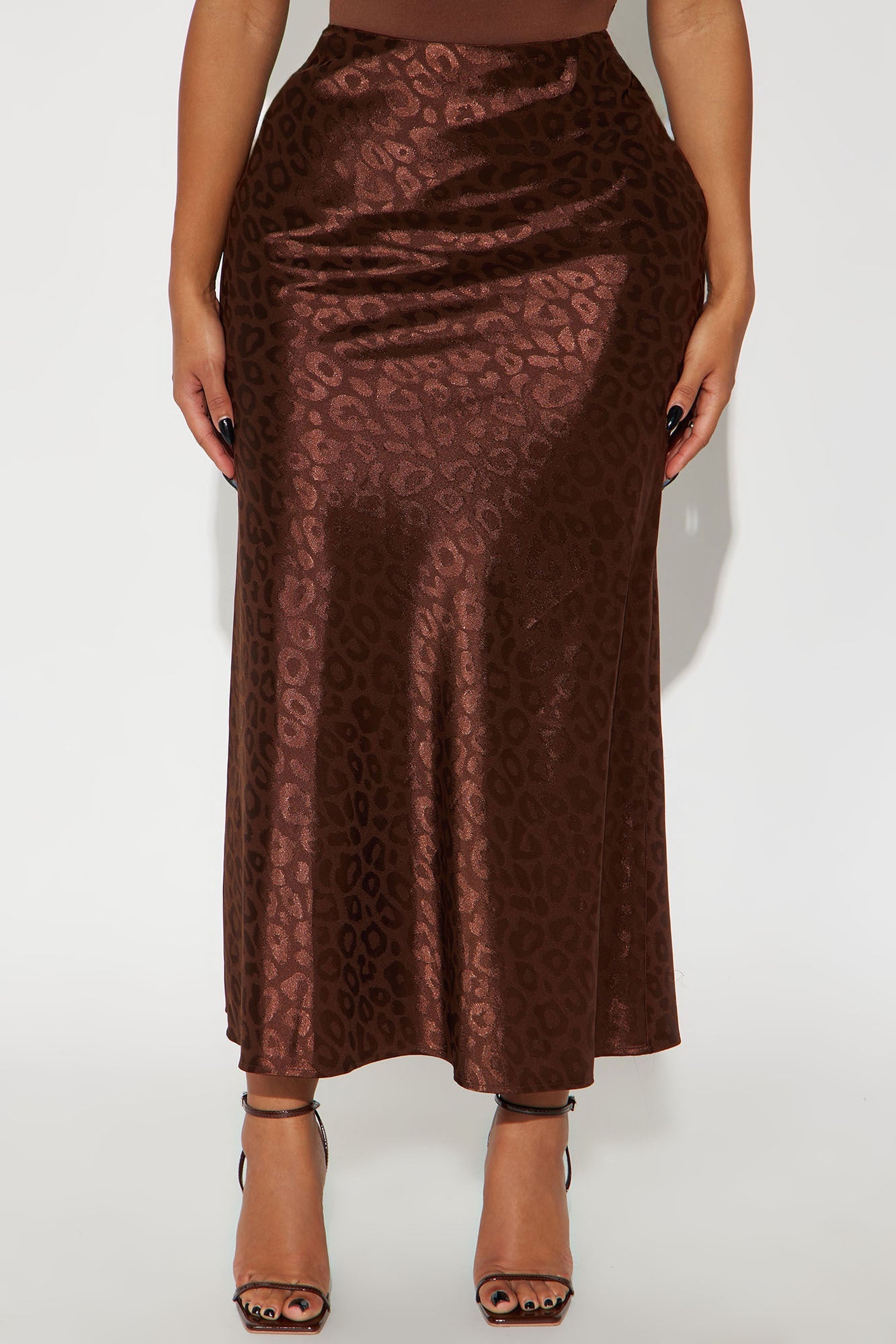 Cleo Leopard Satin Maxi Skirt - Chocolate